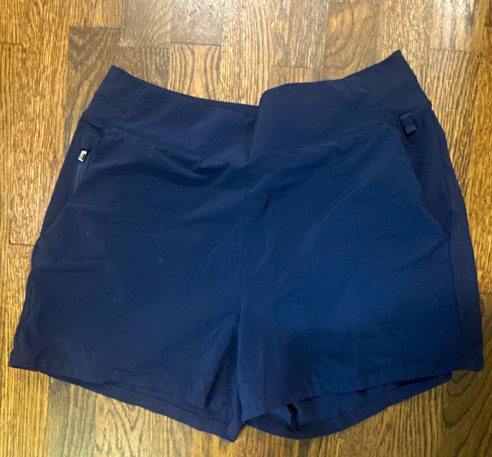 Athleta Women's Navy Athletic Shorts Pull On Pockets Stretch Knit Regular